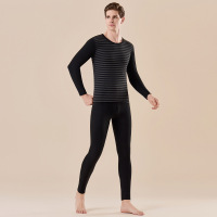 情侣款10A+生姜加厚磨毛保暖内衣套装男女同款横条纹显瘦恒温_501