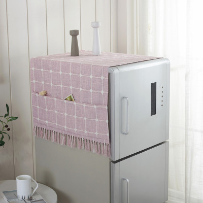 冰箱罩防尘罩阿斯卡利(ASCARI)单开双开简约洗衣机罩遮盖家用盖布盖棉麻格子粉色流苏170*65cm（双开门冰箱）