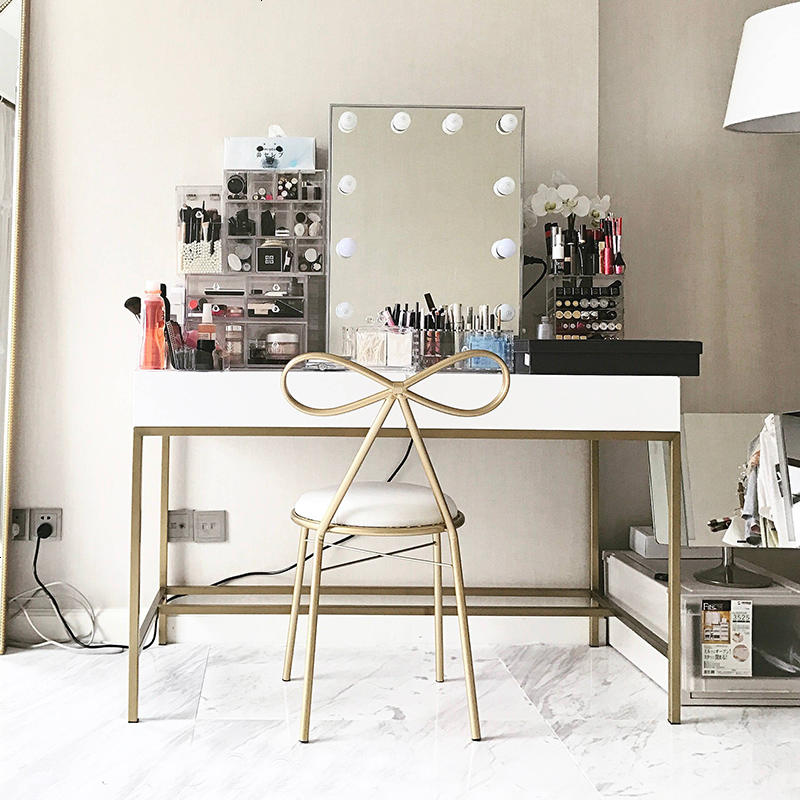 北欧梳妆台ins风烤漆金色不锈钢卧室简约现代白色书桌网红化妆台