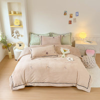 彼加曼 BGM-T2542兔毛绒贴布绣保暖工艺四件套-奶咖(被套200*230cm)