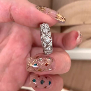 蕾丝菱格轻奢闪钻锆石戒指女开口调节小众高级感时尚百搭新品手饰送女朋友老婆情人节七夕生日礼物 R465蕾丝菱格闪钻锆石戒