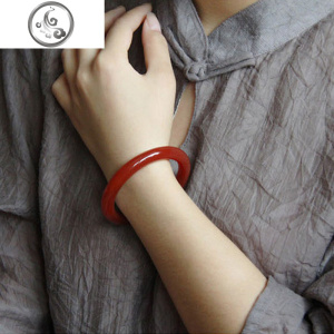 天然原色红玛瑙细条手镯圆条女款本命年原色玉髓手镯水晶镯送证书 JiMi