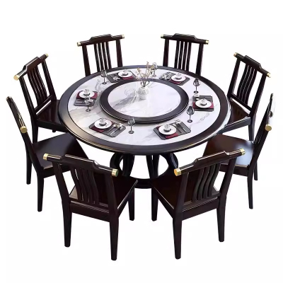 臻远 ZY5110217 岩板餐桌实木圆形餐桌椅组合1.3米圆桌8把餐椅