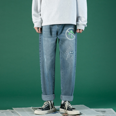 蒙洛里克2020秋季新潮韩版个性帅气男士牛仔裤时尚百搭ins垂感老爹裤5002