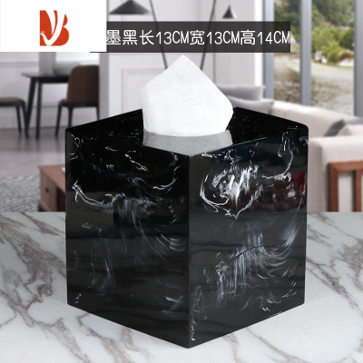三维工匠北欧创意纸巾盒大理石纹理 ins风客厅家用抽纸盒轻奢酒店软装 黑水墨方形纹纸巾盒 高14cm