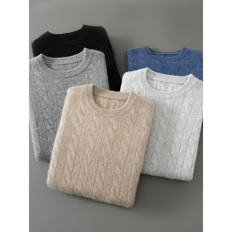 冬季100羊毛衫男士七针加厚圆领中青年保暖套头毛衣打底针织衫