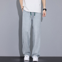 夏季男士抽绳牛仔裤 浅蓝天丝凉感面料 宽松阔腿 垂坠感透气长裤