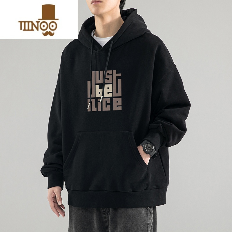 YANXU男士连帽卫衣2023新款美式黑色上衣服潮牌情侣oversize外套