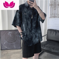 七斓港味复古chic扎染衬衫男高冷禁欲系宽松短袖原宿ins中袖花衬衣潮