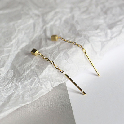 方块几何小耳线S925纯银养耳洞小耳钉短款耳线小巧日常百搭耳饰女送女朋友老婆情人节七夕生日礼物