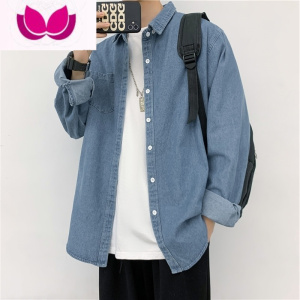 七斓日系复古水洗牛仔衬衫男长袖ins工装衬衣休闲百搭薄款外套