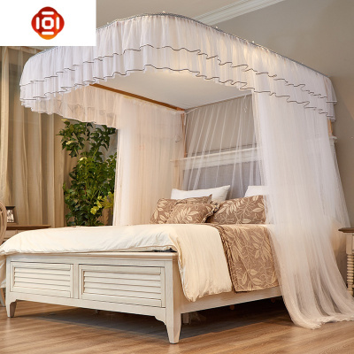 新款家用u型轨道导轨蚊帐落地三开加密加厚1.5米1.8m2m床白色三维工匠