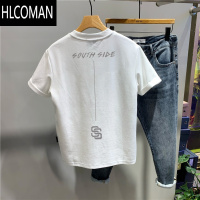 HLCOMAN美式短袖T恤男士夏季ins潮牌字母印花青年圆领修身打底衫