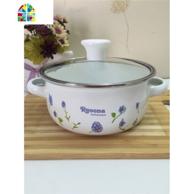 搪瓷带盖双柄汤锅加厚珐琅炖锅汤锅小锅婴儿煮热牛奶锅电磁炉 FENGHOU 16厘米搪瓷盖玫瑰花锅