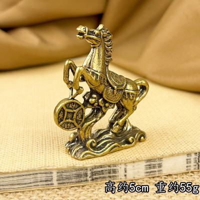 实心黄铜马到成功小摆件进宝站立铜马桌面摆件马上有钱铜饰品