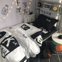 美帮汇ins北欧简约风黑白被套1.5m四件套学生宿舍三件套1.2床上用品