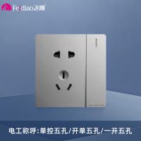 飞雕(FEIDIAO)开关面板A7纯平大板 单控开关 一开单控五孔电源墙壁开关面板 A7月光银一开单控五孔插