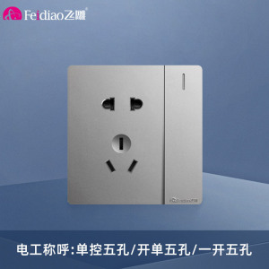 飞雕(FEIDIAO)开关面板A7纯平大板 单控开关 一开单控五孔电源墙壁开关面板 A7月光银一开单控五孔插