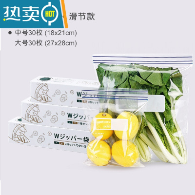 敬平日式保鲜袋家用加厚密封袋冰箱冷冻专用拉链式密实袋带封口 中大号双股3盒装[共60枚] 1