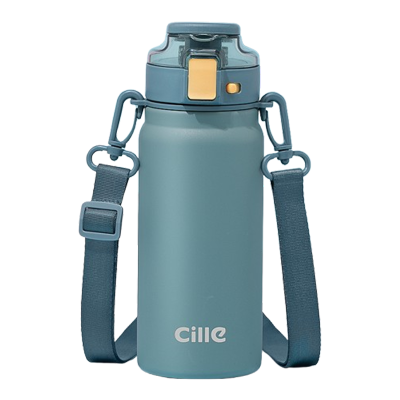 希乐保温杯600ml运动双饮弹跳杯不锈钢栗子绿XB-21133