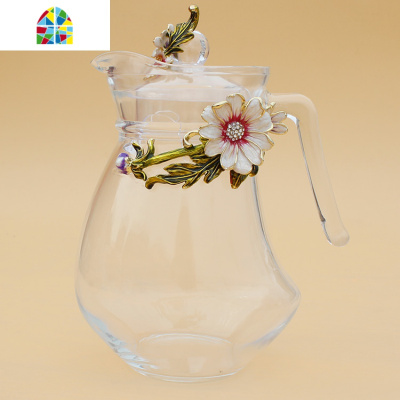 欧式珐琅彩凉水壶家用玻璃茶壶冷水壶家用加厚耐热壶果汁壶 FENGHOU 绿色雏菊高款