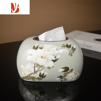 三维工匠新中式陶瓷纸巾盒网红家居轻奢茶几装饰品客厅实用设计品质抽纸盒 新中式卉灰色B款 极有家品质