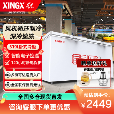 星星(XINGX)BD/BC-519E 519升 单温 冰柜 卧式冷柜 商用大冷柜 直冷顶开门 电脑控温 温度显示