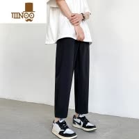 YANXU夏季裤子男款潮牌宽松阔腿直筒裤薄款冰丝休闲长裤男生垂感九分裤