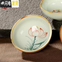 三维工匠景德镇手绘茶具套装家用礼盒陶瓷荷花盖碗泡茶杯功夫青花整套 亭亭秋莲[单杯]