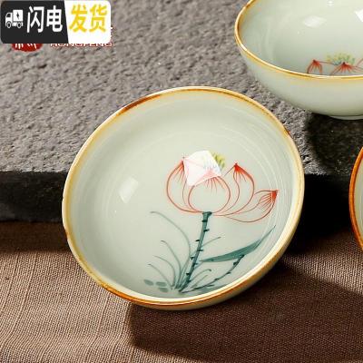 三维工匠景德镇手绘茶具套装家用礼盒陶瓷荷花盖碗泡茶杯功夫青花整套 亭亭秋莲[单杯]