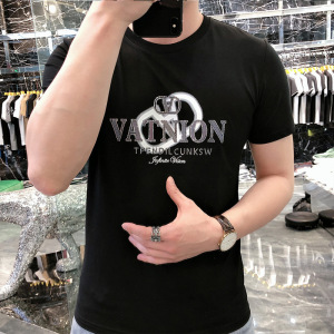 欧洲站短袖T恤男2023年夏款欧货高端潮牌字母烫钻印花圆领修身 衣