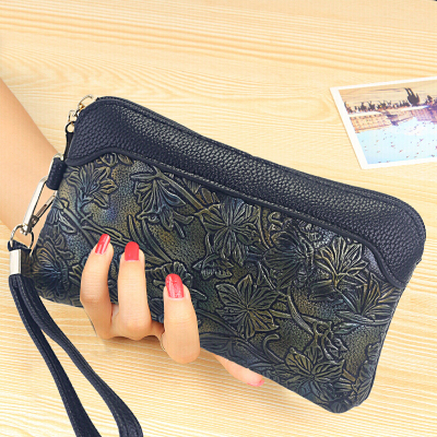 新款韩版时尚印花手拿包夏季拉链小包大屏手机包女士零钱手包-定制2221绿色2221绿色