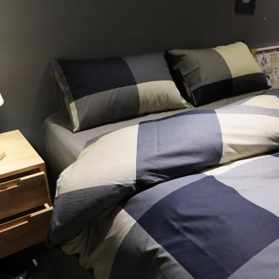 美帮汇全棉四件套简约全棉床单被套三件套北欧风格子双人床上用品三件套