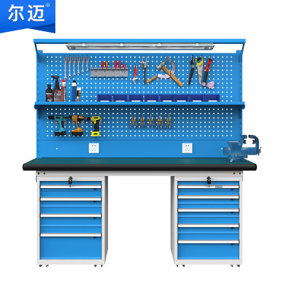 尔迈 重型钳工工作台防静电操作台工厂车间多功能维修工具台 2.1米 L款