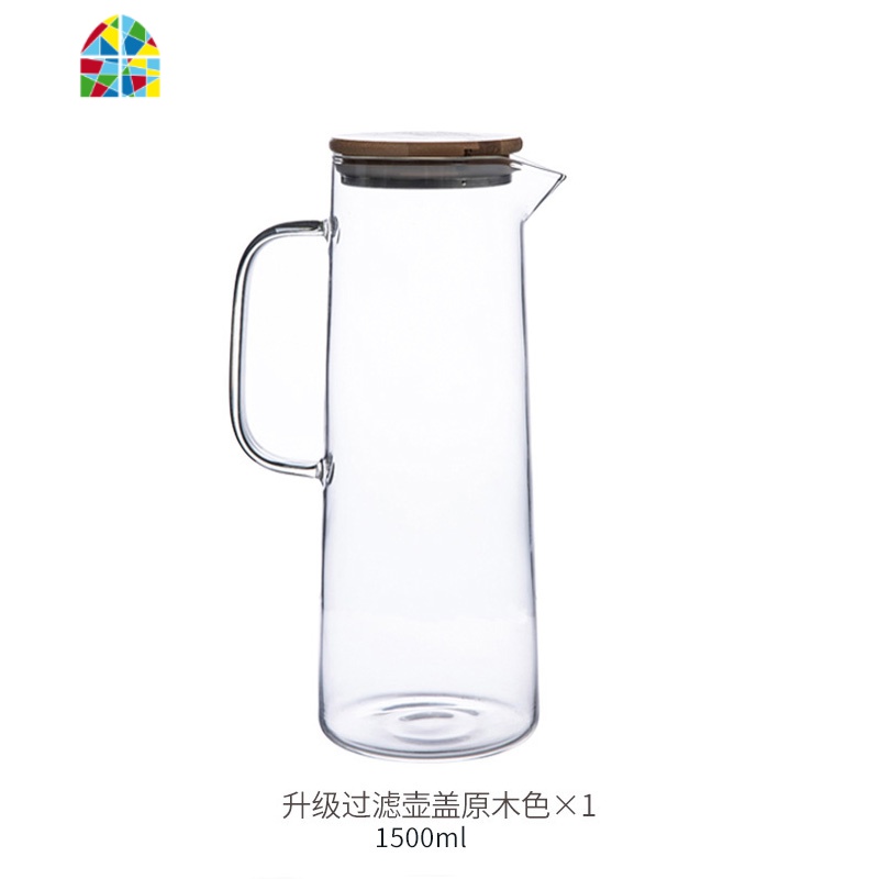 封后冷水壶玻璃可高温日式家用凉白开水瓶冷水杯套装北欧大容量凉水 木盖冷水壶(1.5L)+6杯(330ml)+托盘+凉水壶