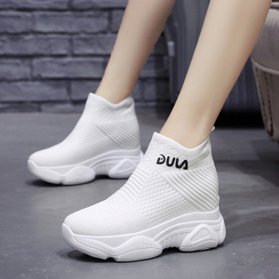 Ideamini2021春季新款8cm内增高厚底高跟马丁靴女百搭袜子鞋小个子短靴女