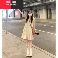 YIBUSHENG法式无袖挂脖气质连衣裙女季2024新款宽松显瘦小个子木耳边短裙