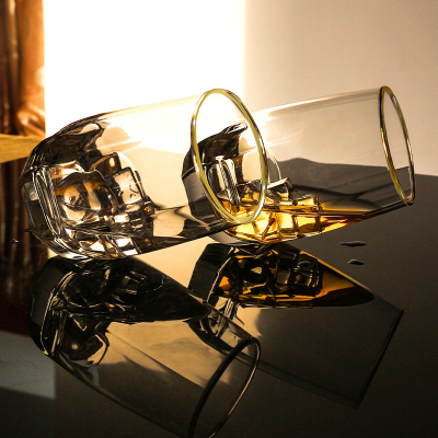 Ocean原装进口无铅玻璃金边水杯厚底威士忌洋酒杯啤酒杯耐热茶杯简约ins风描金玻璃杯子415ML2只描金透明415ML