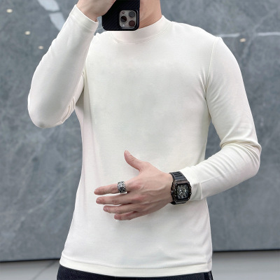 纯色黑白半高领打底衫男士冬装长袖T恤新款加厚保暖内衣男潮