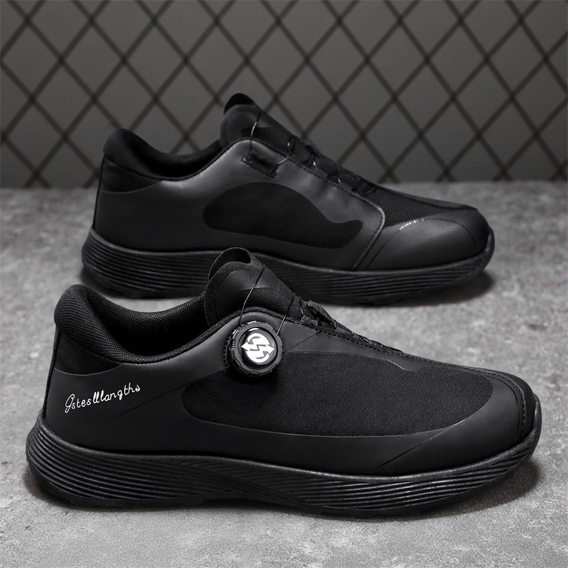 男鞋四季可穿新款时尚潮流圆头百搭透气套脚厚底休闲纯色舒适男鞋