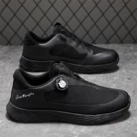 男鞋四季可穿新款时尚潮流圆头百搭透气套脚厚底休闲纯色舒适男鞋