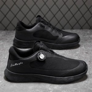 男鞋四季可穿新款时尚潮流圆头百搭透气套脚厚底休闲纯色舒适男鞋