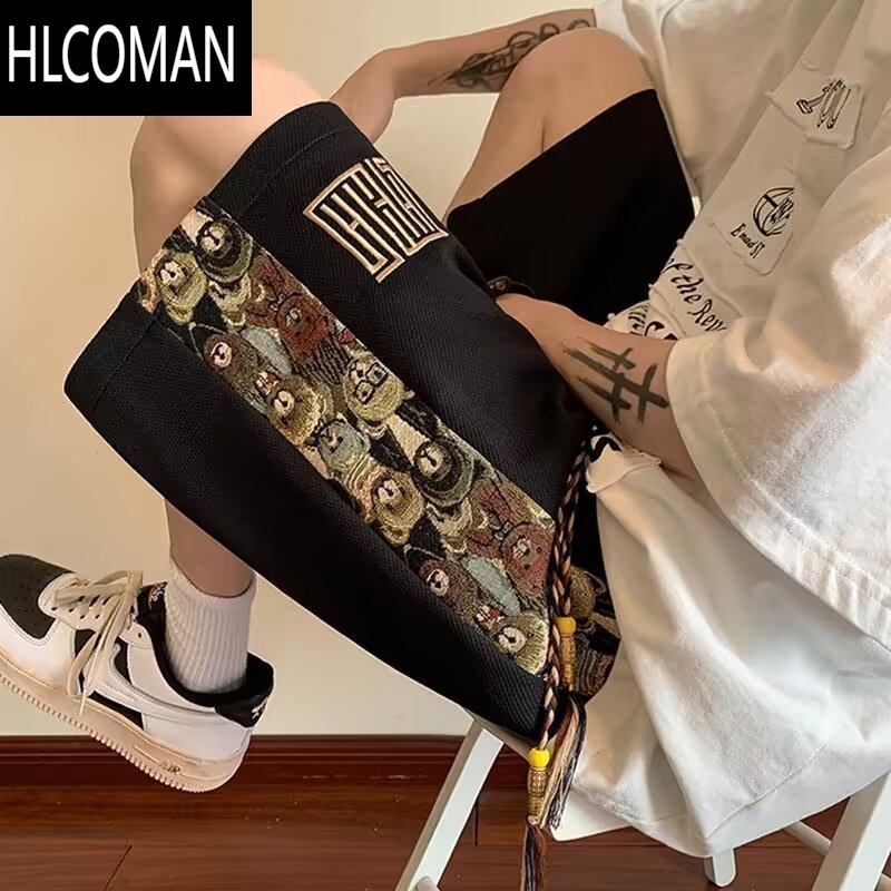 HLCOMAN短裤男华夫格夏季五分裤潮流直筒休闲薄款宽松大码沙滩裤