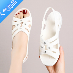 SUNTEK妈妈凉鞋女夏2023新款防滑中年平底凉鞋中老年中跟软底护士孕妇鞋