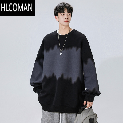 HLCOMAN圆领卫衣男2024新款秋季美式潮牌渐变色长袖t恤男生外套
