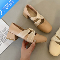 SUNTEK小高跟单鞋女2023新款仙女鞋温柔粗跟配裙子玛丽珍女鞋晚风伴娘鞋