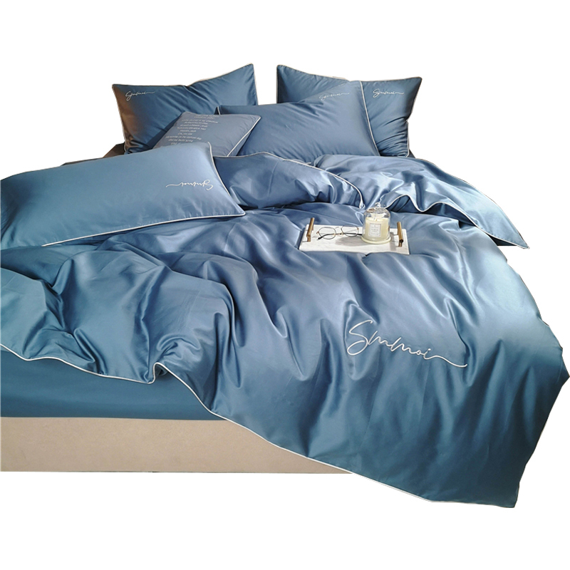 美帮汇现代风四件套简约60支长绒棉被套全棉全棉 欧式床单一米八床床笠
