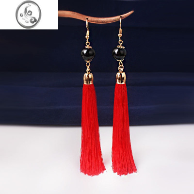 JiMi民族风复古长款流苏耳环女个性时尚网红耳坠耳夹无耳洞新款潮耳饰