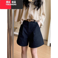 YIBUSHENG卡其色高腰休闲短裤女季大码胖mm百搭显瘦直筒a字五分阔腿中裤