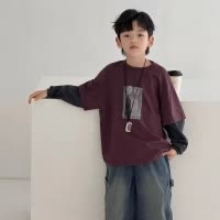 男童假两件T恤长袖春秋季港风中大儿童炸街打底衫潮T男孩帅气上衣